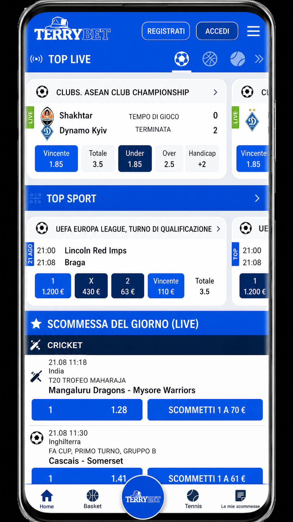 Terrybet — live betting con quote in tempo reale
